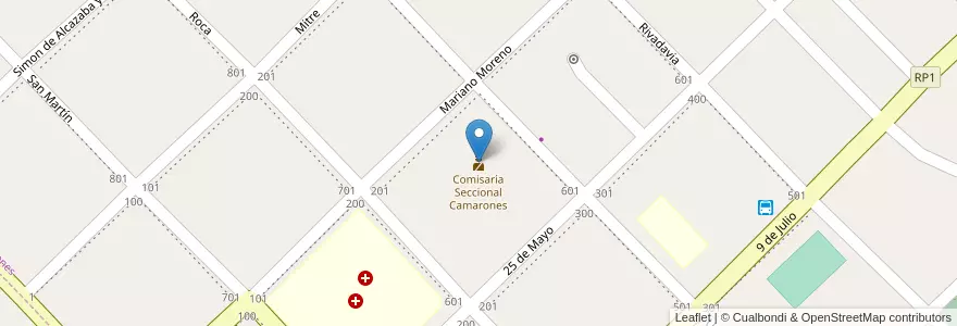 Mapa de ubicacion de Comisaría Seccional Camarones en 阿根廷, Chubut, Departamento Florentino Ameghino, Camarones.