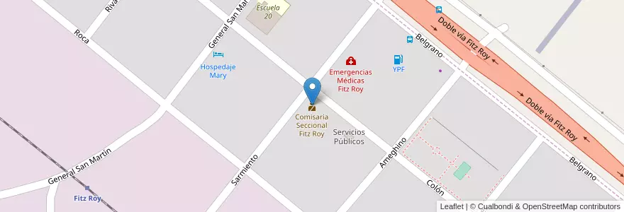 Mapa de ubicacion de Comisaría Seccional Fitz Roy en الأرجنتين, محافظة سانتا كروز, Deseado, Comisión De Fomento De Fitz Roy.
