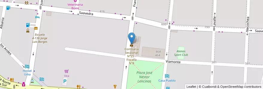 Mapa de ubicacion de Comisaria Seccional N°25 - Fiscalía N°8 en Arjantin, Şili, Mendoza, Departamento Guaymallén, Distrito San José.