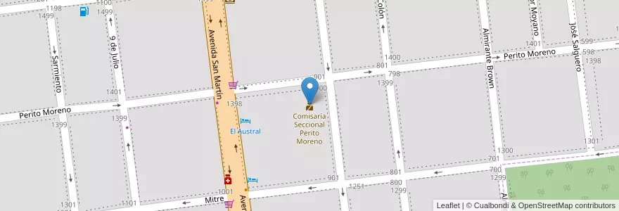 Mapa de ubicacion de Comisaría Seccional Perito Moreno en Argentina, Wilayah Santa Cruz, Chile, Lago Buenos Aires, Perito Moreno, Perito Moreno.