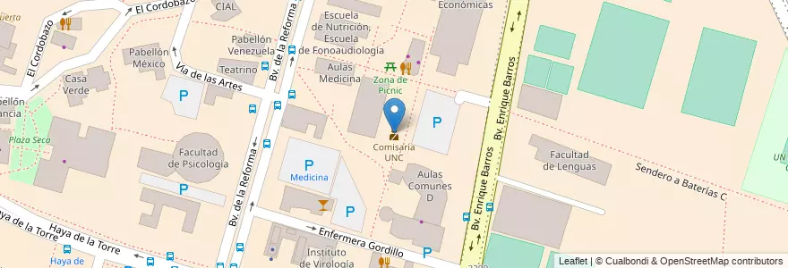 Mapa de ubicacion de Comisaría UNC en Аргентина, Кордова, Departamento Capital, Pedanía Capital, Córdoba, Municipio De Córdoba.