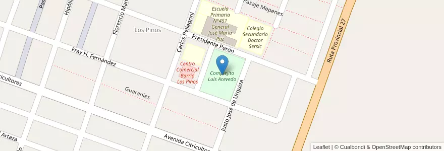 Mapa de ubicacion de Complejito Luís Acevedo en アルゼンチン, コリエンテス州, Departamento Bella Vista, Municipio De Bella Vista.