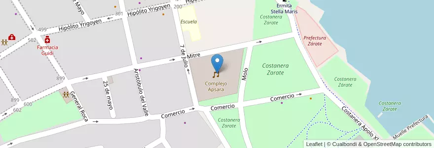 Mapa de ubicacion de Complejo Apsara en 아르헨티나, 부에노스아이레스주, Partido De Zárate.