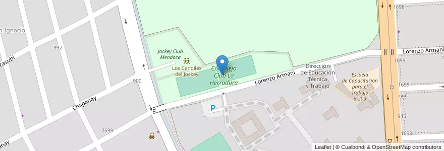 Mapa de ubicacion de Complejo Club La Herradura en アルゼンチン, チリ, メンドーサ州, Godoy Cruz, Departamento Godoy Cruz, Distrito Ciudad De Godoy Cruz.