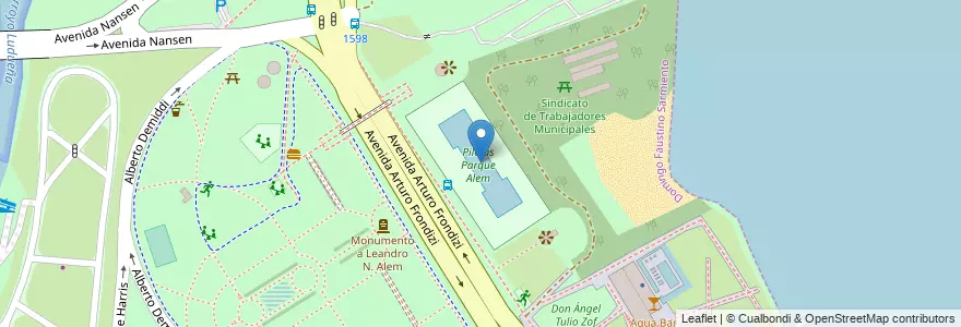 Mapa de ubicacion de Complejo de Piletas del Parque Alem en 阿根廷, Santa Fe, Departamento Rosario, Municipio De Rosario, 罗萨里奥.