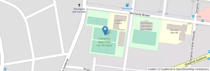 Mapa de ubicacion de Complejo Deportivo Las Terrazas en الأرجنتين, تشيلي, ريو نيغرو, Departamento Bariloche, Municipio De San Carlos De Bariloche, San Carlos De Bariloche.
