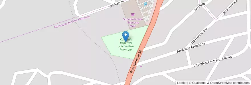 Mapa de ubicacion de Complejo Deportivo y Recreativo Municipal en Arjantin, Córdoba, Departamento Punilla, Pedanía San Antonio, Municipio De La Falda.