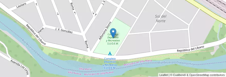 Mapa de ubicacion de Complejo Deportivo y Recreativo S.U.O.E.M. en Argentina, Córdoba, Departamento General San Martín, Pedanía Villa María, Municipio De Villa María, Villa María.