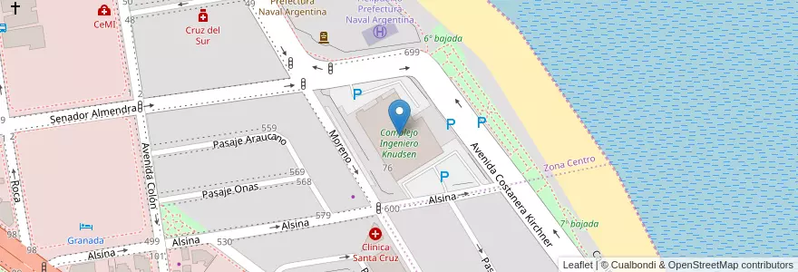 Mapa de ubicacion de Complejo Knudsen en Arjantin, Santa Cruz, Şili, Deseado, Caleta Olivia.