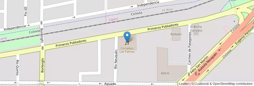 Mapa de ubicacion de Complejo Las Palmas en Arjantin, Şili, Neuquén, Departamento Confluencia, Municipio De Neuquén, Neuquén.