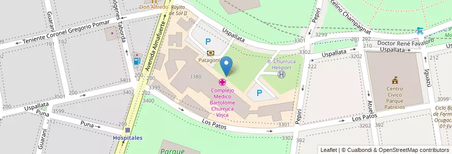 Mapa de ubicacion de Complejo Medico Bartolome Churruca Visca, Parque Patricios en 阿根廷, Ciudad Autónoma De Buenos Aires, Comuna 4, 布宜诺斯艾利斯.