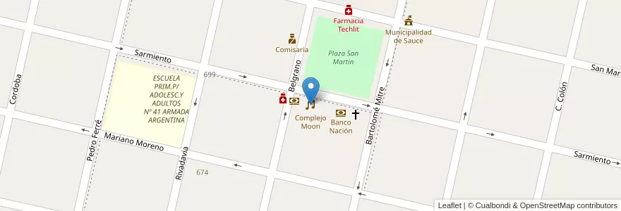 Mapa de ubicacion de Complejo Moon en Argentinië, Corrientes, Departamento Sauce, Municipio De Sauce.
