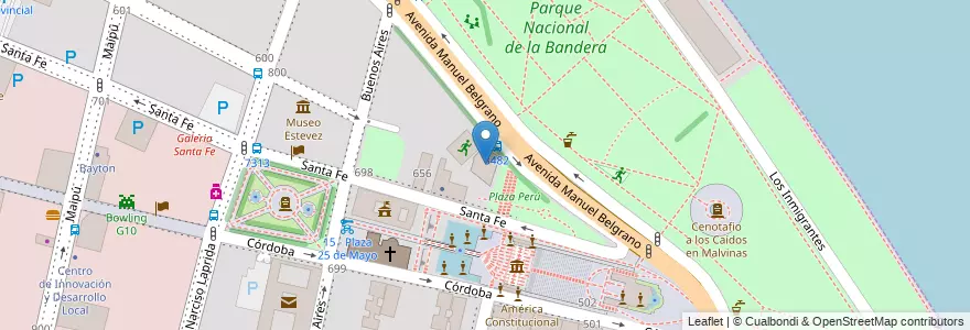 Mapa de ubicacion de Complejo Municipal Belgrano Centro en 아르헨티나, Santa Fe, Departamento Rosario, Municipio De Rosario, 로사리오.