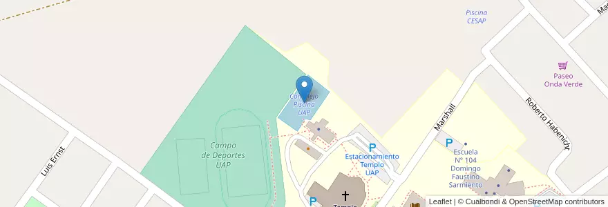 Mapa de ubicacion de Complejo Piscina UAP en 阿根廷, 恩特雷里奥斯省, Departamento Diamante, Libertador San Martín, Distrito Palmar.
