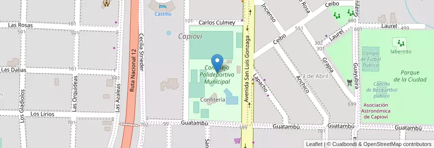 Mapa de ubicacion de Complejo Polideportivo Municipal en آرژانتین, Misiones, Departamento Libertador General San Martín, Municipio De Capioví, Capioví.