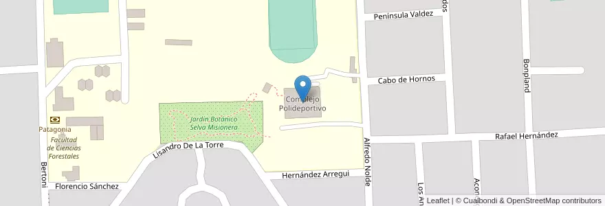 Mapa de ubicacion de Complejo Polideportivo en Arjantin, Misiones, Departamento Eldorado, Municipio De Eldorado, Eldorado.