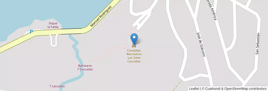 Mapa de ubicacion de Complejo Recreativo Las Siete Cascadas en アルゼンチン, コルドバ州, Departamento Punilla, Pedanía San Antonio, Municipio De La Falda.