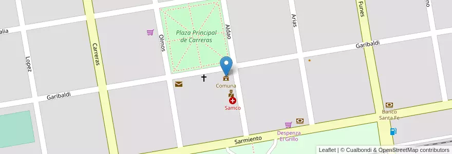 Mapa de ubicacion de Comuna en Argentinien, Santa Fe, Departamento General López, Municipio De Carreras.
