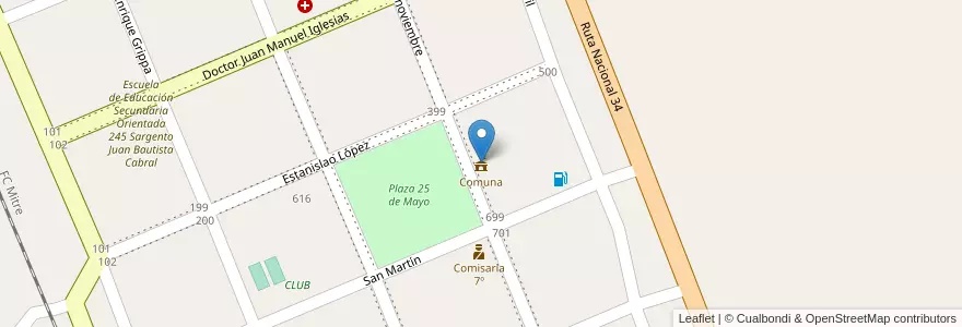 Mapa de ubicacion de Comuna en Argentine, Santa Fe, Departamento San Cristóbal, Municipio De Arrufó.
