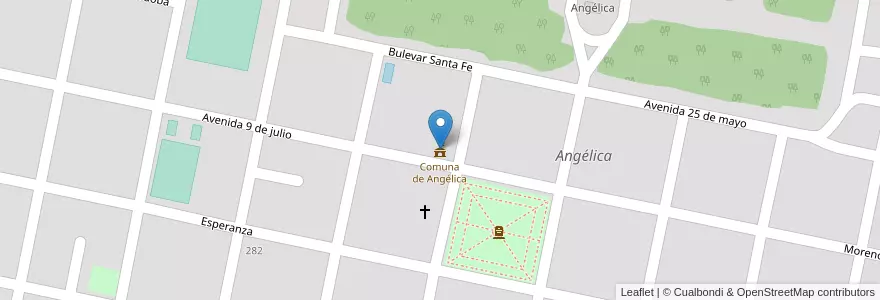 Mapa de ubicacion de Comuna de Angélica en Arjantin, Santa Fe, Departamento Castellanos, Municipio De Angélica, Angélica.