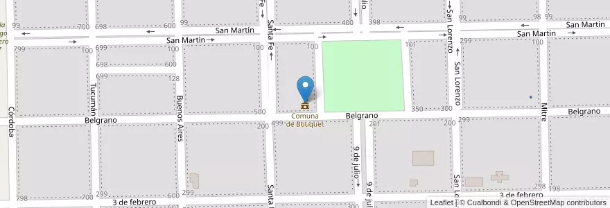 Mapa de ubicacion de Comuna de Bouquet en Argentinië, Santa Fe, Departamento Belgrano, Municipio De Bouquet, Bouquet.