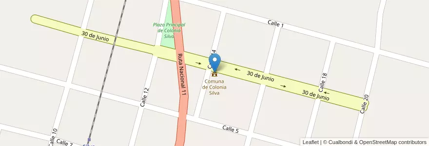 Mapa de ubicacion de Comuna de Colonia Silva en Argentinië, Santa Fe, Departamento San Justo, Municipio De Silva.