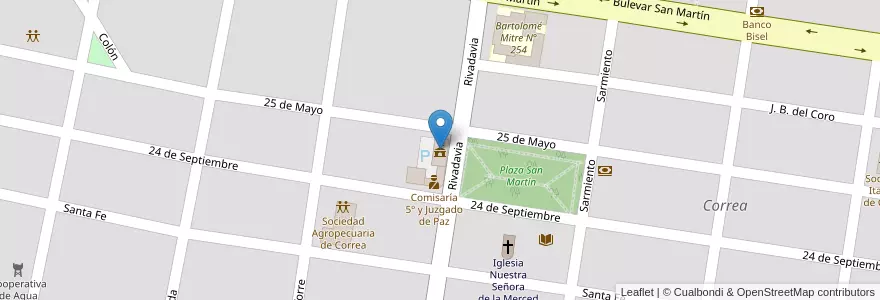 Mapa de ubicacion de Comuna de Correa en アルゼンチン, サンタフェ州, Departamento Iriondo, Municipio De Correa, Correa.