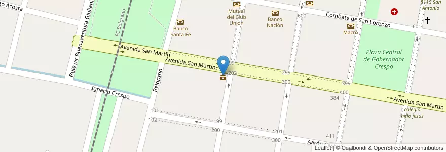 Mapa de ubicacion de Comuna de Gobernador Crespo en الأرجنتين, سانتا في, Departamento San Justo, Municipio De Gobernador Crespo.
