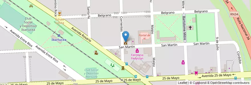 Mapa de ubicacion de Comuna de Ibarlucea en アルゼンチン, サンタフェ州, Departamento Rosario, Municipio De Ibarlucea, Ibarlucea.