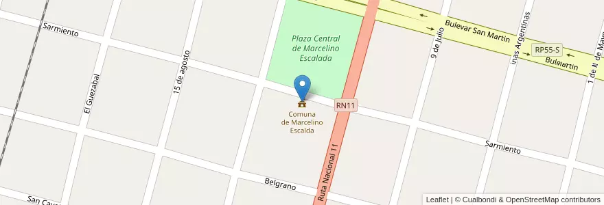 Mapa de ubicacion de Comuna de Marcelino Escalda en 아르헨티나, Santa Fe, Departamento San Justo, Municipio De Marcelino Escalada.