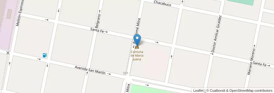 Mapa de ubicacion de Comuna de María Juana en 阿根廷, Santa Fe, Departamento Castellanos, Municipio De María Juana.