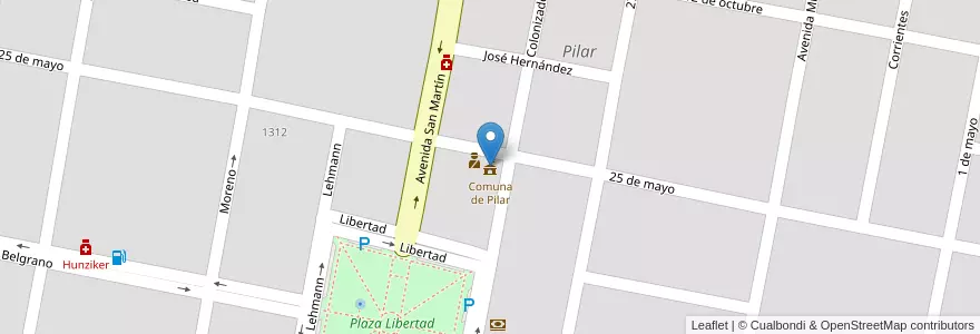 Mapa de ubicacion de Comuna de Pilar en Argentinië, Santa Fe, Departamento Las Colonias, Municipio De Pilar, Pilar.