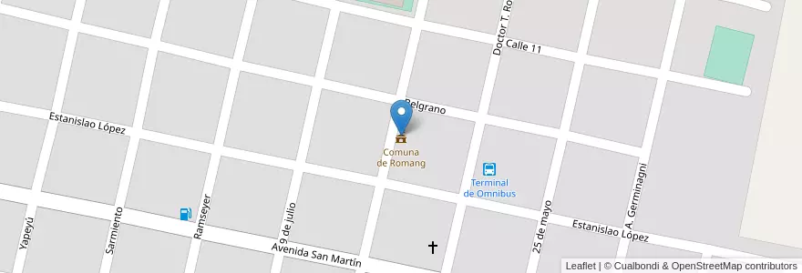 Mapa de ubicacion de Comuna de Romang en 阿根廷, Santa Fe, Departamento San Javier, Municipio De Romang.