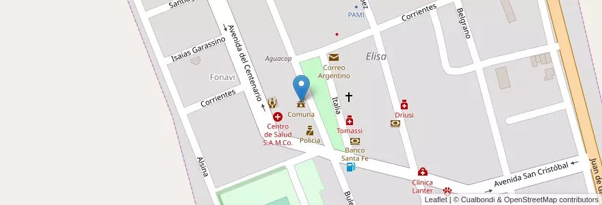 Mapa de ubicacion de Comuna en Argentine, Santa Fe, Departamento Las Colonias, Municipio De Elisa, Elisa.