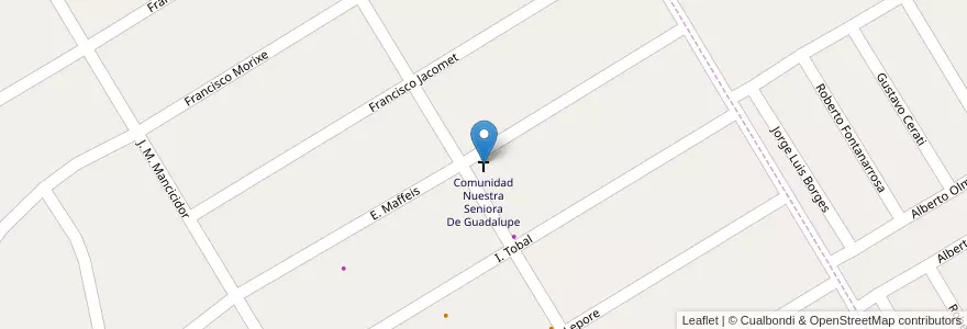 Mapa de ubicacion de Comunidad Nuestra Seniora De Guadalupe en الأرجنتين, بوينس آيرس, Partido De Campana, Barrio Los Pioneros.