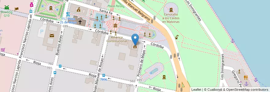 Mapa de ubicacion de Concejo Deliberante de Rosario en 阿根廷, Santa Fe, Departamento Rosario, Municipio De Rosario, 罗萨里奥.