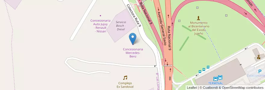Mapa de ubicacion de Concesionaria Mercedes-Benz en アルゼンチン, フフイ州, Departamento Doctor Manuel Belgrano, Municipio De San Salvador De Jujuy.