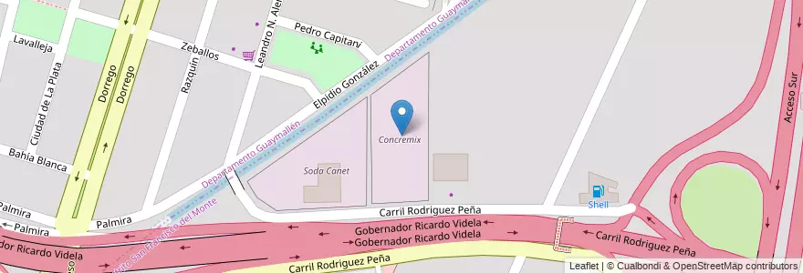 Mapa de ubicacion de Concremix en Аргентина, Чили, Мендоса, Departamento Guaymallén, Godoy Cruz.