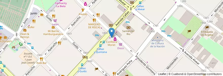 Mapa de ubicacion de Confitera Monet, Recoleta en アルゼンチン, Ciudad Autónoma De Buenos Aires, Comuna 2, Comuna 1, ブエノスアイレス.