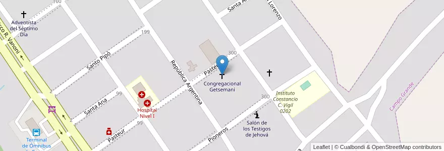 Mapa de ubicacion de Congregacional Getsemaní en 阿根廷, Misiones, Departamento Cainguás, Municipio De Campo Grande, Campo Grande.