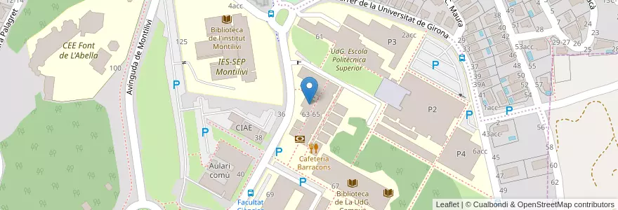 Mapa de ubicacion de CONSELL D'ESTUDIANTS DE LA UNIVERSITAT DE GIRONA en スペイン, カタルーニャ州, ジローナ, Gironès, ジローナ.