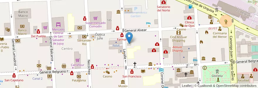 Mapa de ubicacion de Conservatorio de Música Fraccassi en アルゼンチン, フフイ州, Departamento Doctor Manuel Belgrano, Municipio De San Salvador De Jujuy.
