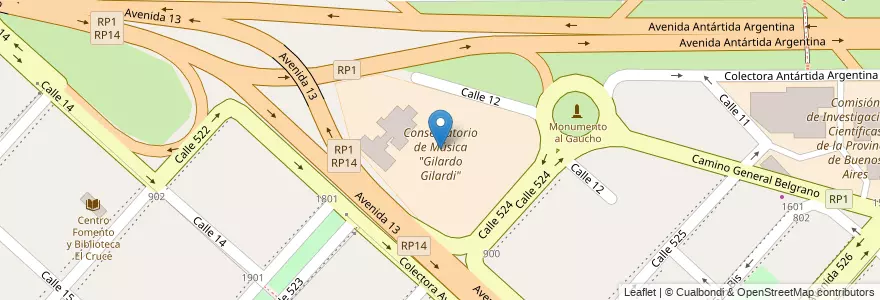 Mapa de ubicacion de Conservatorio de Música "Gilardo Gilardi", Tolosa en Arjantin, Buenos Aires, Partido De La Plata, Tolosa.