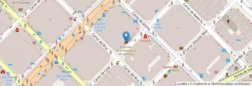 Mapa de ubicacion de Consolat de la República de Gàmbia en إسبانيا, كتالونيا, برشلونة, بارسلونس, Barcelona.