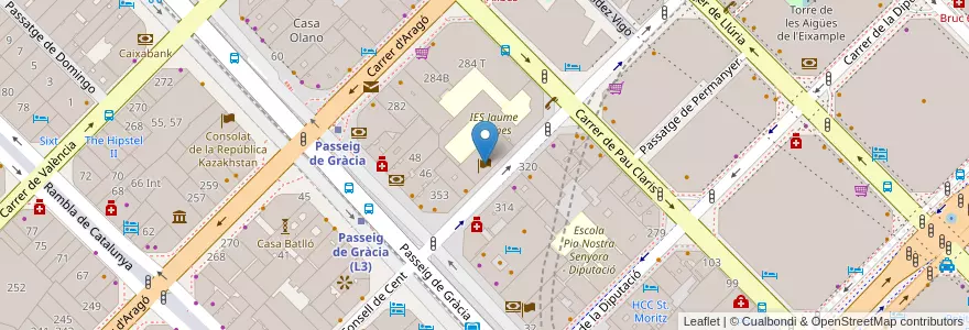 Mapa de ubicacion de Consolat de Xile en 西班牙, Catalunya, Barcelona, Barcelonès, Barcelona.