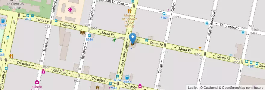 Mapa de ubicacion de Consulado de Bolivia en آرژانتین, سانتافه, Departamento Rosario, Municipio De Rosario, تسبیح.