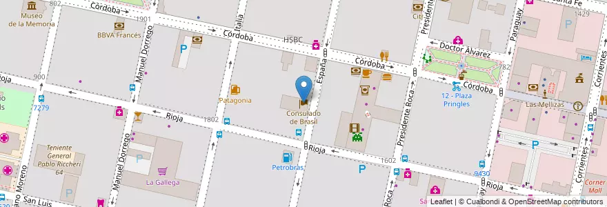 Mapa de ubicacion de Consulado de Brasil en Argentina, Santa Fe, Departamento Rosario, Municipio De Rosario, Rosario.