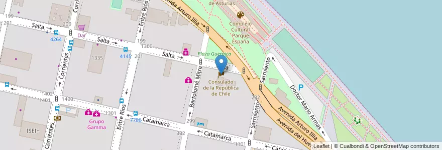 Mapa de ubicacion de Consulado de la Republica de Chile en 아르헨티나, Santa Fe, Departamento Rosario, Municipio De Rosario.
