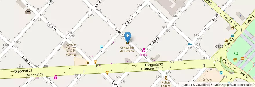 Mapa de ubicacion de Consulado de Ucrania, Casco Urbano en アルゼンチン, ブエノスアイレス州, Partido De La Plata, La Plata.