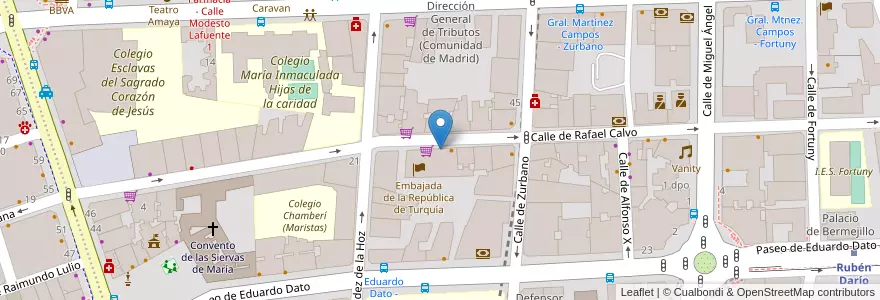 Mapa de ubicacion de Consulado General de Chile en اسپانیا, بخش خودمختار مادرید, بخش خودمختار مادرید, Área Metropolitana De Madrid Y Corredor Del Henares, مادرید.